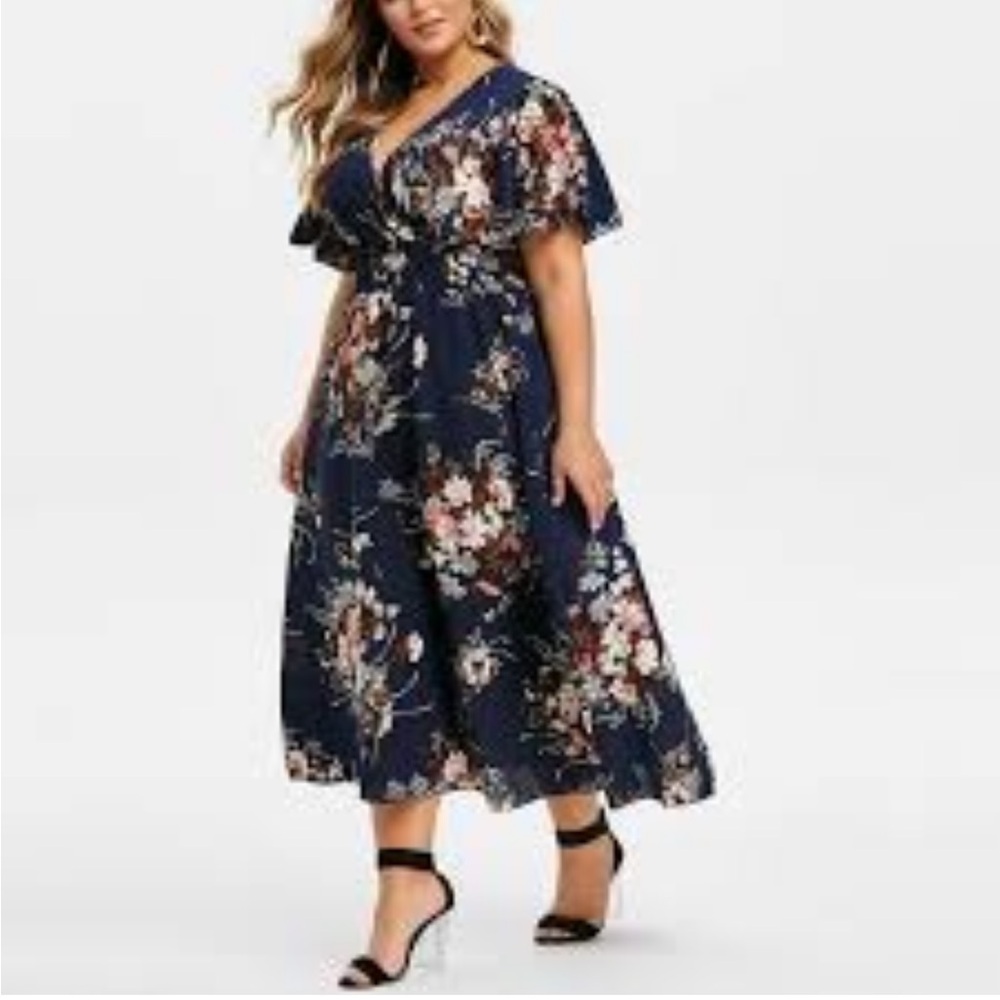LANE BRYANT FLORAL CHIFFON CLIP DOT SURPLICE MAXI DRESS - Picture 5 of 14
